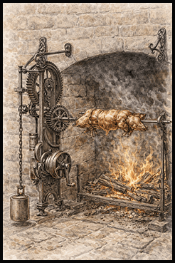 Tournebroche, invention technique